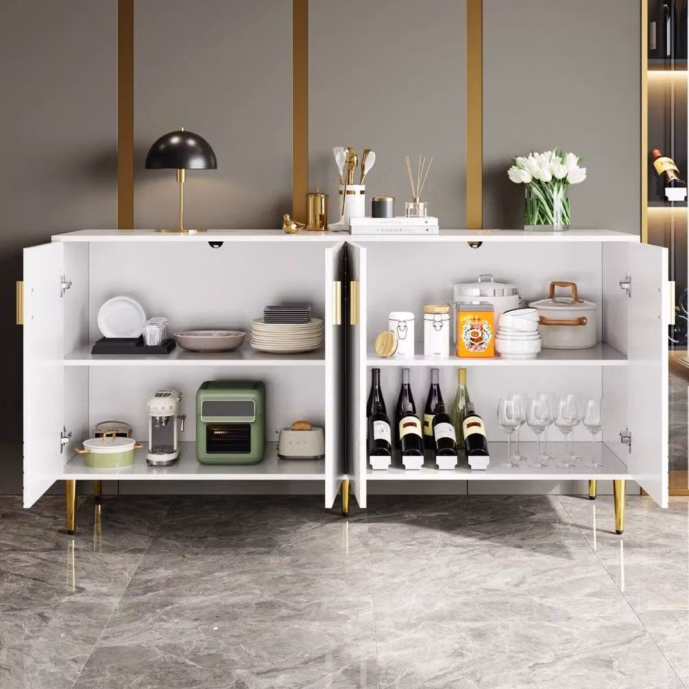 PAWNORA Modern White and Gold Freestanding Sideboard Storage Cabinet – 3