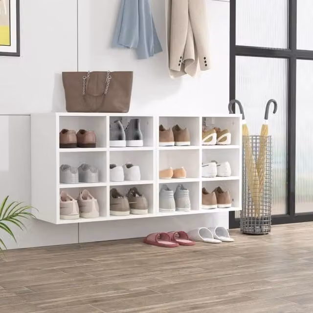 Berkfield Home Set of 2 White Wall Mounted Minimalist Shoe Cabinets with Ventilation, W/D/H: 52.5 x 30 x 50 cm