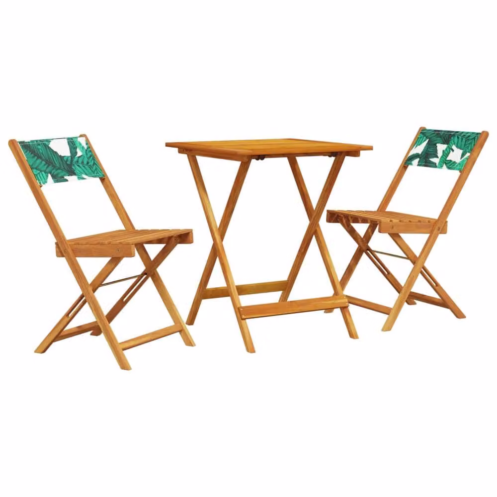 Berkfield Home Beautiful 3 Piece Bistro Set in Tan Acacia Wood with Leaf Pattern Fabric – 2