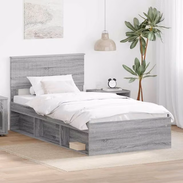 Berkfield Home Sonoma Bed Frame in Grey with Drawers, Solid Pine and Engineered Wood, W/D/H: 100 x 200 cm – 1