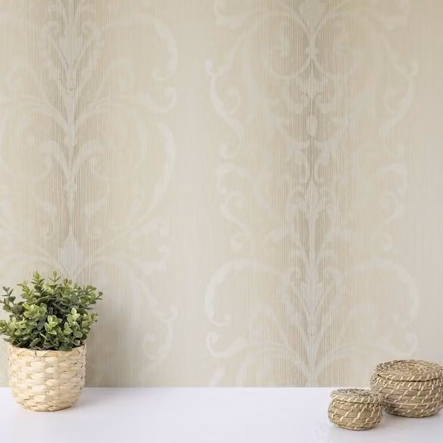 Wallquest Classic Damask Wallpaper in Beige and Yellow