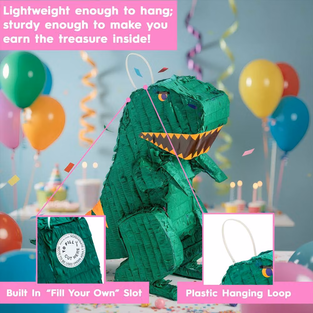 Fax Potato Rex the Dinosaur Pinata with Rainbow Buster Stick and Blindfold Set, Multicolour, W40 x D13 x H55 cm – 7