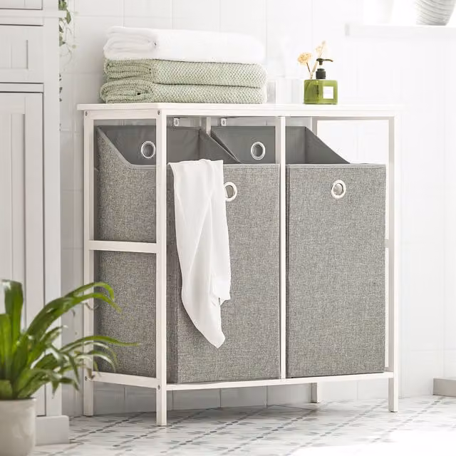 SoBuy Laundry Chest with 2 Removable Baskets in Grey and Gold