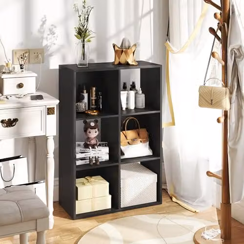 HOMCOM Modern 6-Cube Freestanding 3-Tier Bookshelf in Black, H 91.5 x W 61.5 x D 29.5 cm – 6
