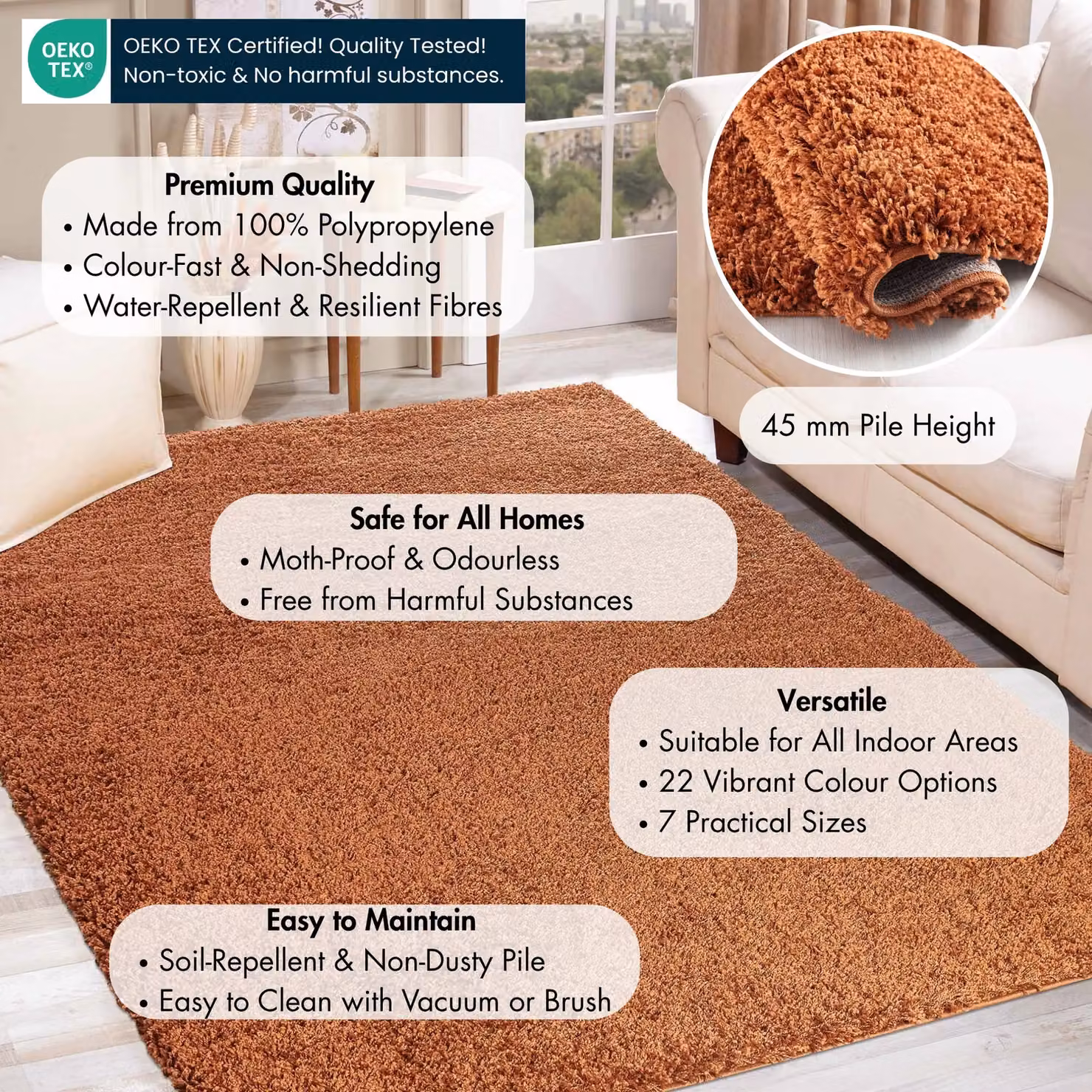 Desire Rugs Modern Elegant Soft Shaggy Area Rug in Terracotta, W: 60 cm, L: 220 cm – 3