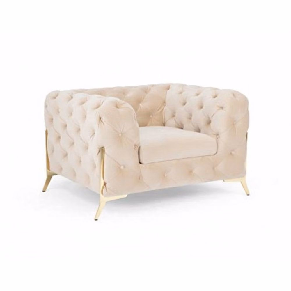 Stratus Interiors Cream Plush Velvet 1 Seater Italian Chesterfield Sofa – 2