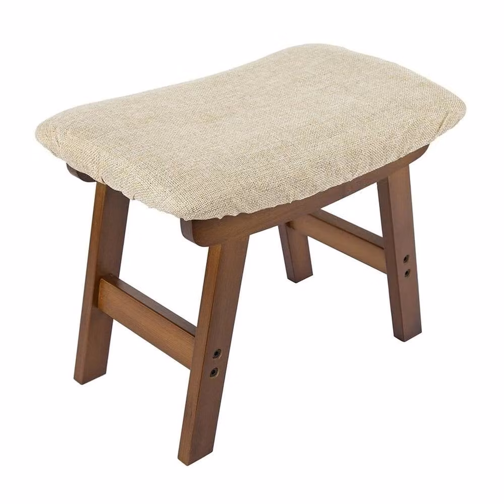 KORVIXA Brown and Beige Bamboo Padded Cushioned Ottoman Footstool W/D/H: 100 x 100 x 100 cm – 1
