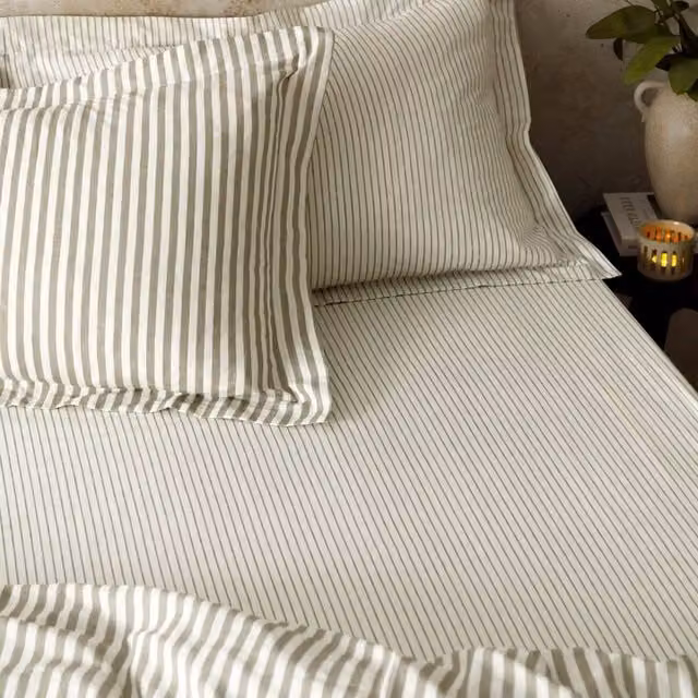 Yard Hebden Narrow Stripe 100% Cotton Fitted Sheet in Brown, Size: 200 x 200 cm