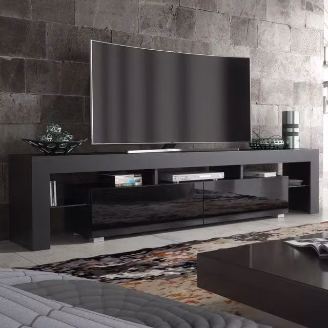 Creative Furniture Modern Black High Gloss TV Unit W: 200 cm, H: 45 cm, D: 35 cm
