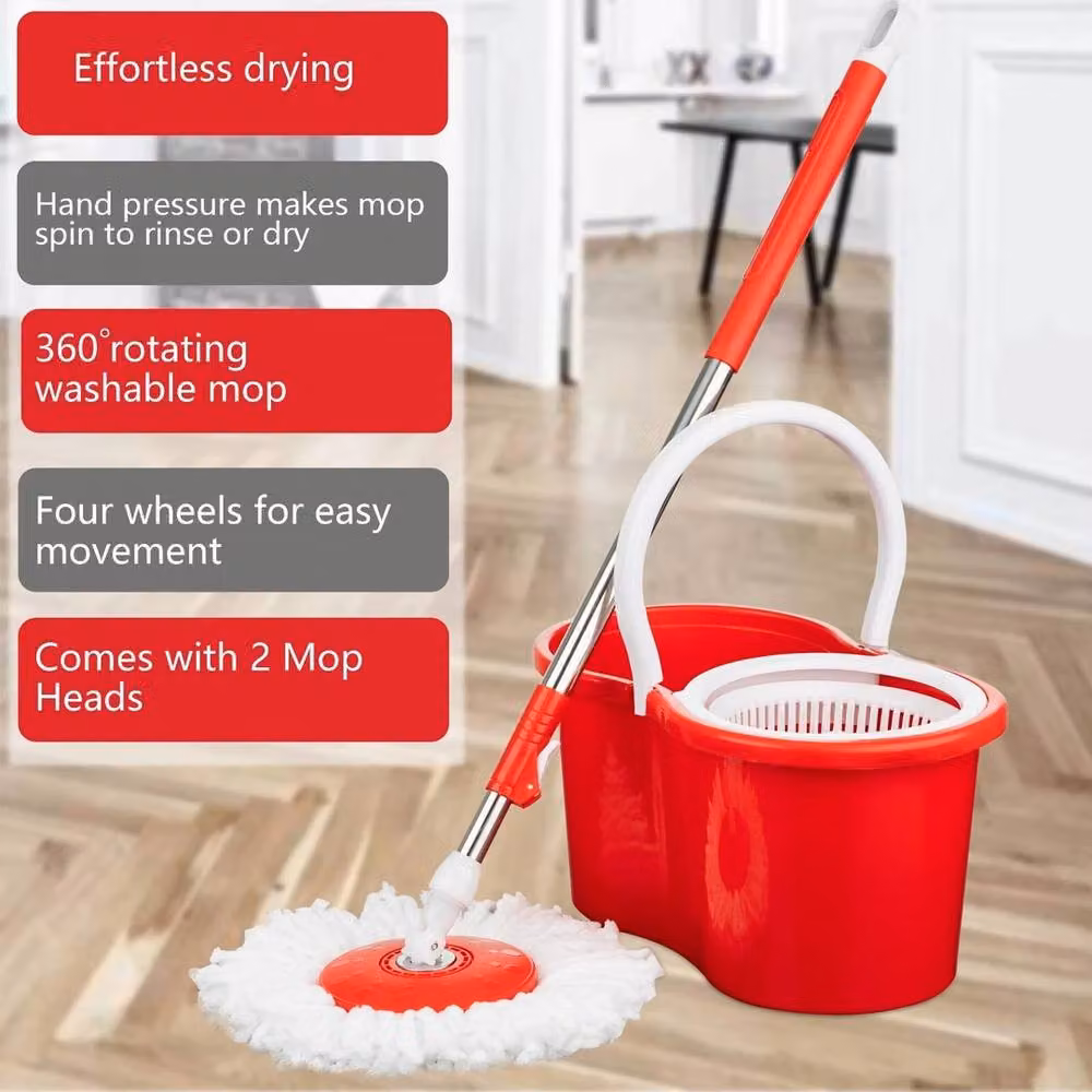 EONLION Red Mop and Bucket Set with Plastic Wringer – 3