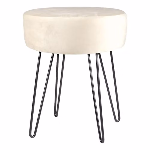 Harbour Housewares Modern Cylindrical Velvet Footstool in Beige with Black Legs, H41 x D45 cm – 1