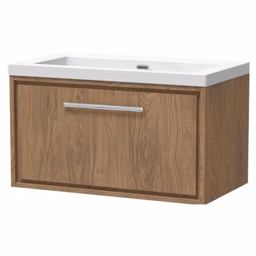 Balterley Longnor Wall Hung Single Drawer Vanity Unit with Rectangular Basin in Antique Oak Brown W/D/H: 81.3 x 46.2 x 47.6 cm – 3