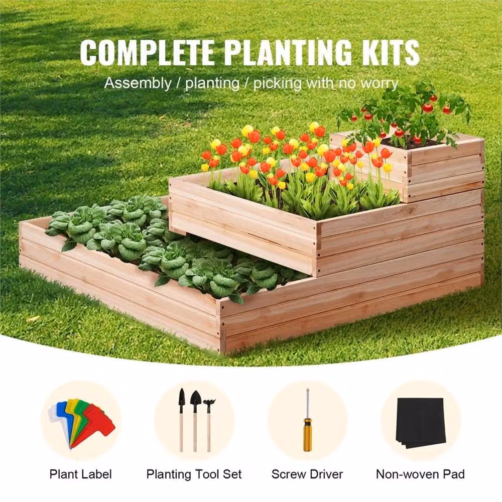 EONLION Wooden Raised Garden Bed Planter in Brown, W/D/H: 113 x 51 x 113 cm – 3