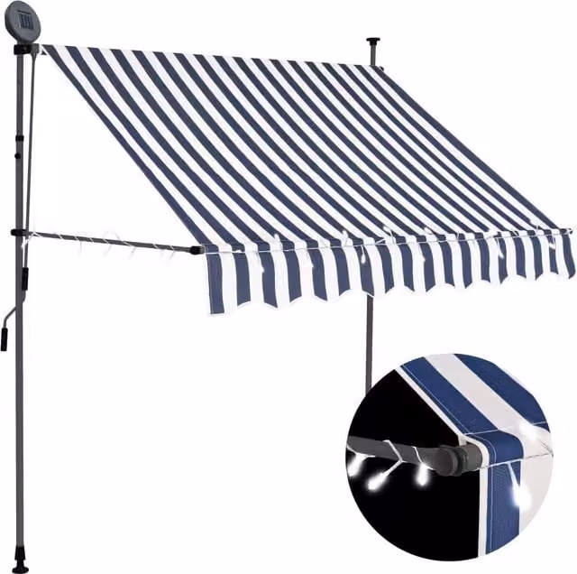 Berkfield Home Manual Retractable Awning with LED, Blue and White, Width: 200 cm – 1