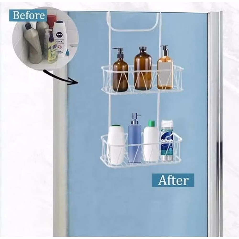 Hinsinc 2 Tier Hanging Shower Storage Caddy in White, W: 180 cm, Drop: 180 cm – 2