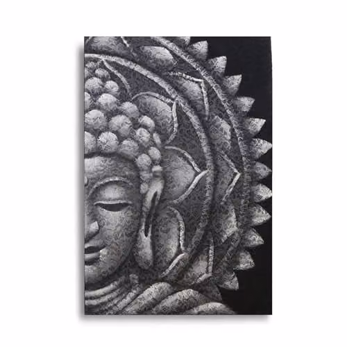 Ancient Wisdom Grey Half Buddha Mandala Canvas Wall Art, W: 60 cm, H: 80 cm