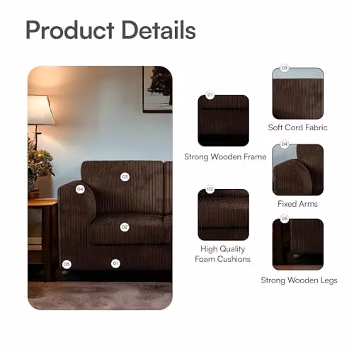 SOFASELECTION UK 4 Seater Left Hand Facing Corner Sofa in Jumbo Cord with Solid Wood Frame – 4