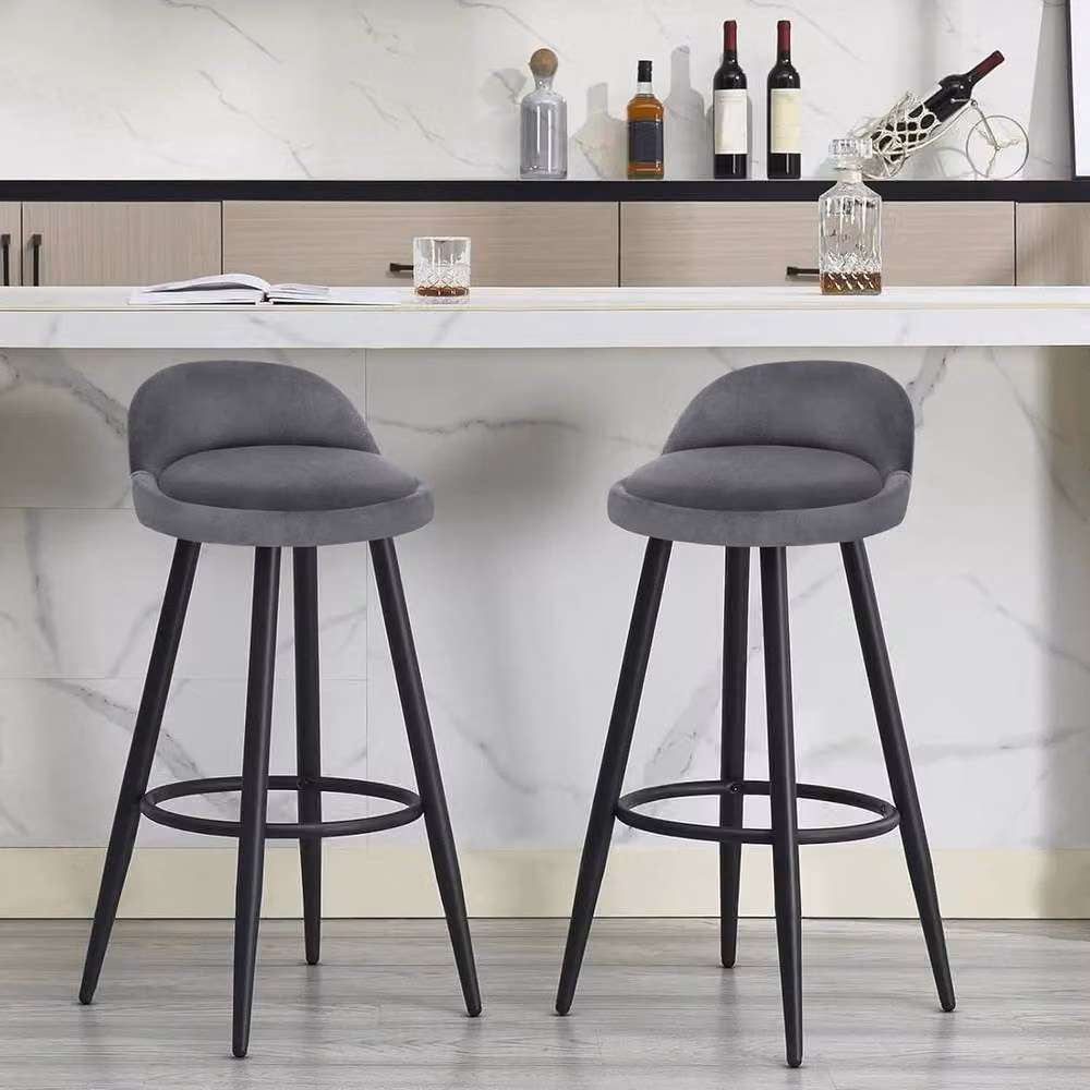 Kelvenix Tall Bar Stool in Dark Grey Velvet – 3