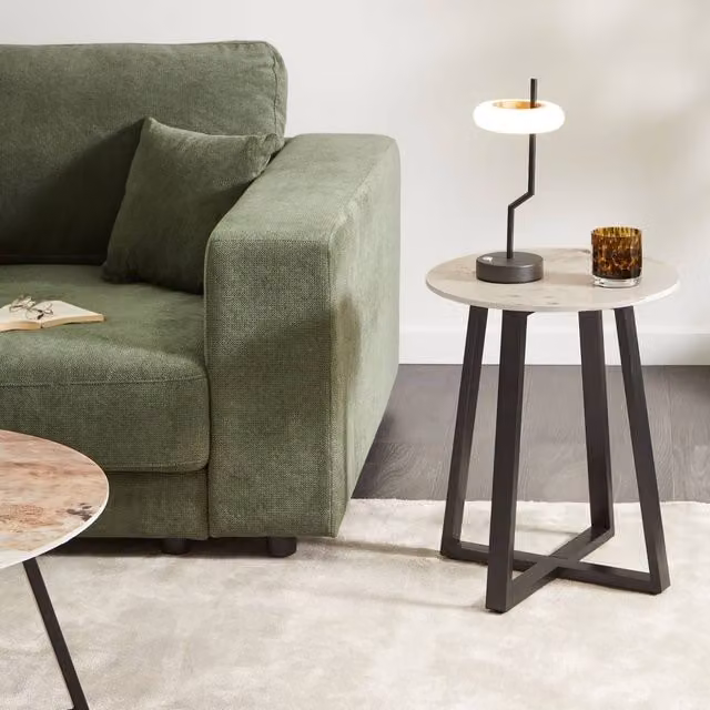 Wyld Haus Black Round Side Table with White Marble-Effect Ceramic Top, Diameter: 45 cm – 1