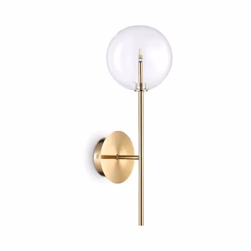 Ideal Lux Antique Brass Sphere Wall Light with Transparent Glass Shade