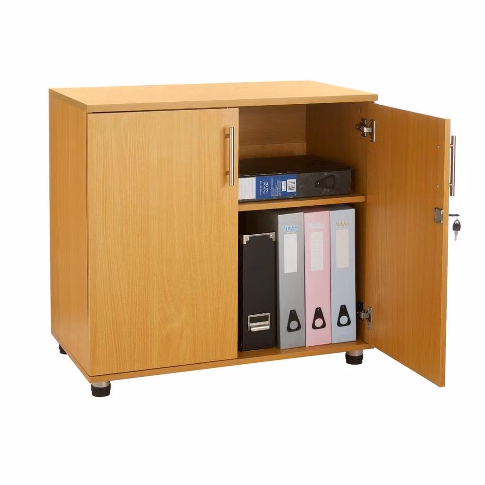 FLAVORA Modern Locking Storage Cabinet with 2 Hinged Doors in Sand Brown Wood Finish – 2