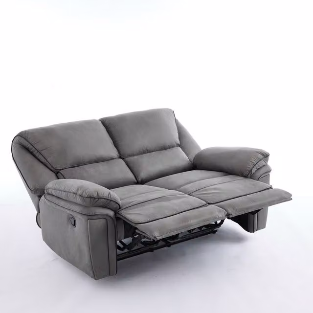 Furniture One Manual Reclining Leathaire Sofa Suite in Grey, Width: 162 cm