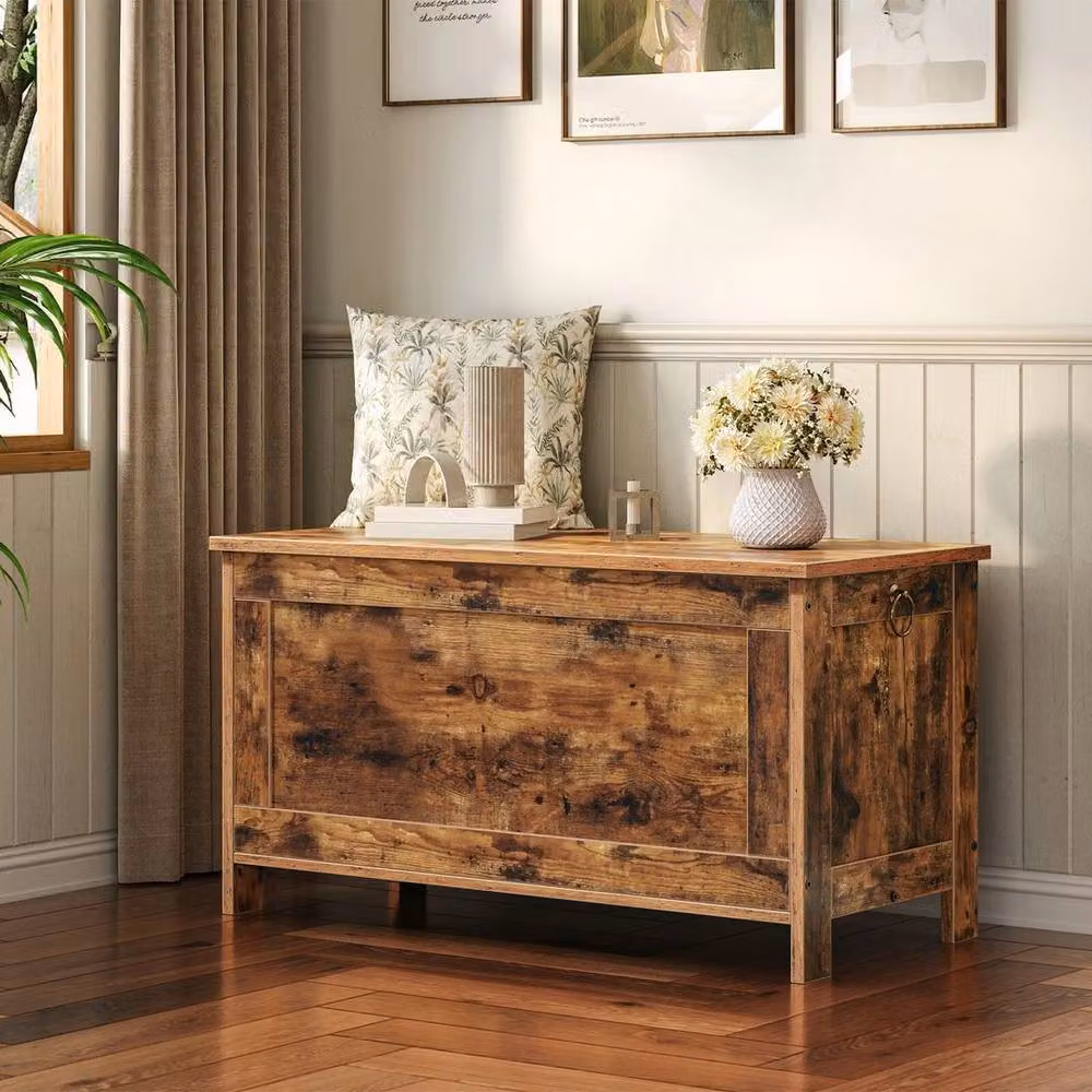 FORGEVIO Rustic Brown Wood Storage Chest Trunk, W/D/H: 75 x 40 x 50 cm – 4