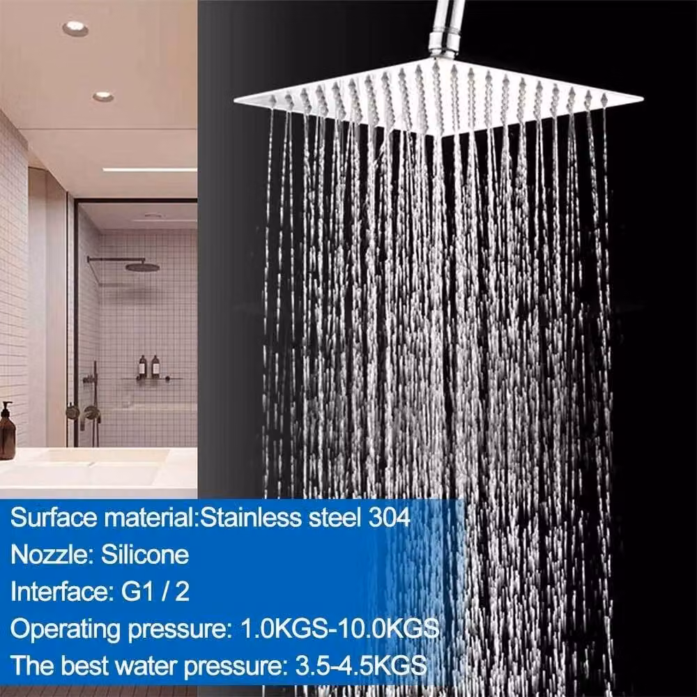 NESTLUNE Square Chrome Overhead Rain Shower Head with Anti-Limescale Feature in Silver – 5