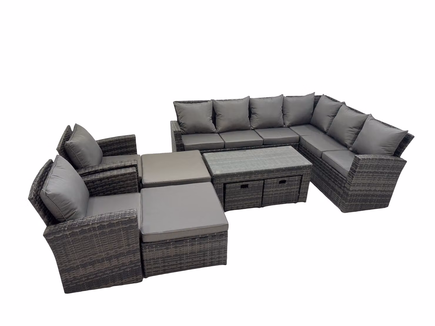 Fimous 9 Piece Outdoor Garden Sofa Set in Grey with Oblong Coffee Table and Ottomans – 2