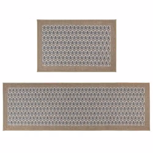 JVL Allure Machine Washable Non-Slip Entrance Doormat and Runner Set, Beige