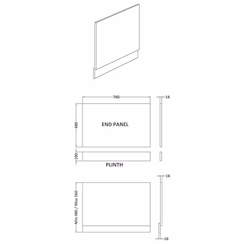 Balterley Wooden Bath End Panel with Plinth in Anthracite Grey, Width: 80 cm – 2