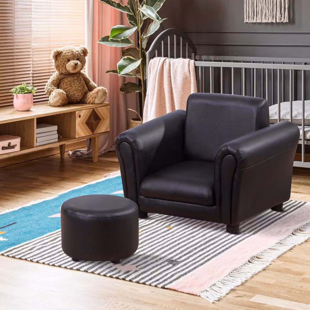 STILVORA Children's Armchair with Footstool in Black – 2