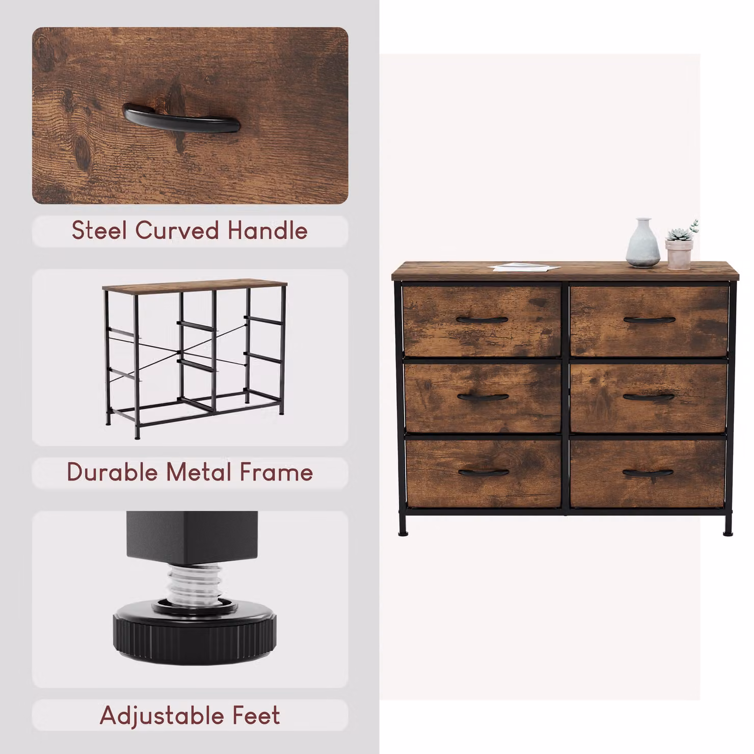 Vida Designs Chorley 6 Drawer Chest of Drawers Fabric and Metal Storage Organiser in Brown – 3