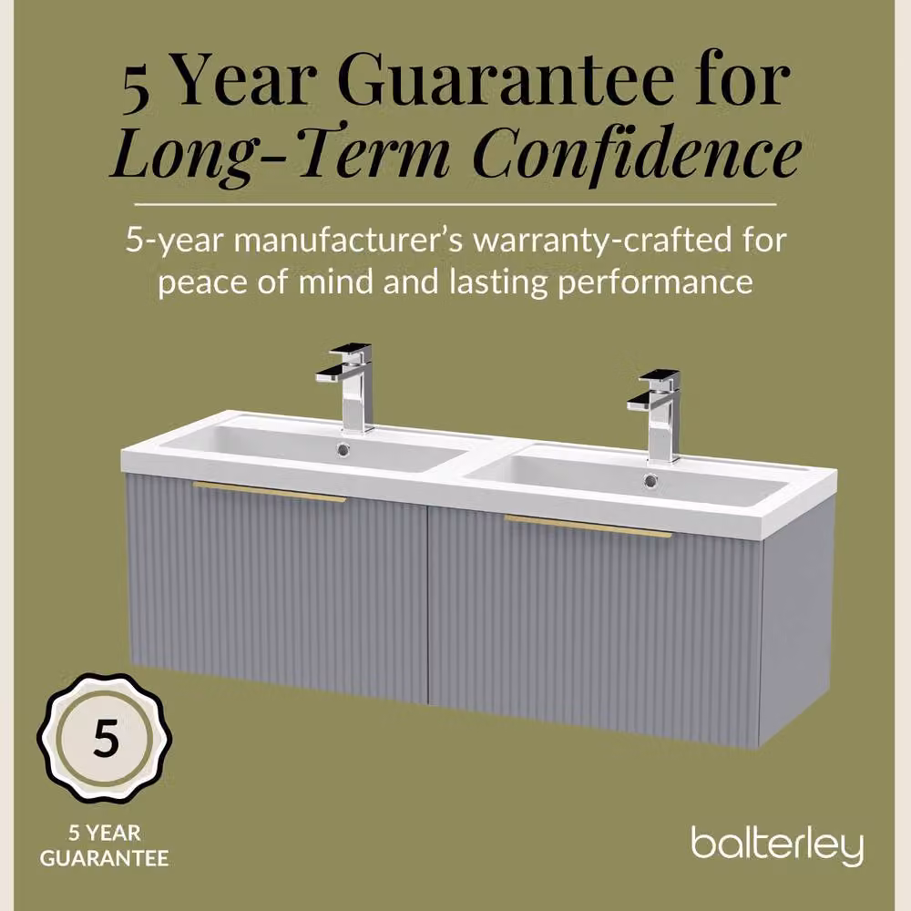 Balterley Fluted Front Wall Hung 2 Drawer Vanity Basin Unit, Satin Grey, Width: 120 cm – 3