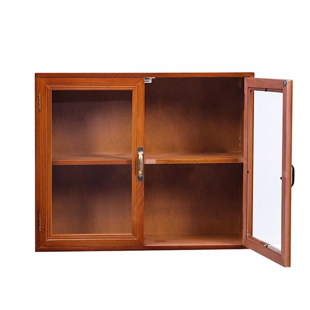 FLAVORA 2 Tier Small Storage Cabinet in Walnut with 2 Glass Hinged Doors, W/D/H: 45 x 13 x 37 cm – 2