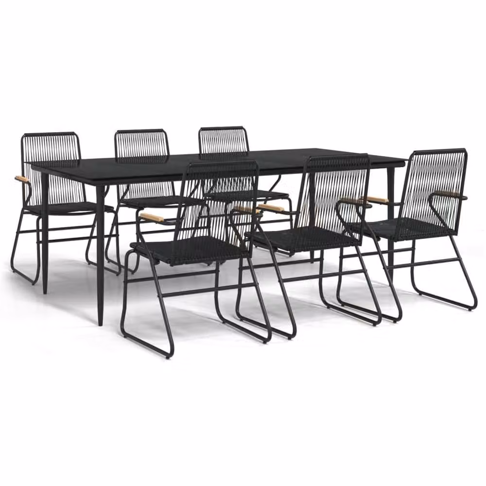 Berkfield Home Beautiful 7 Piece Garden Dining Set in Black PVC Rattan – 2