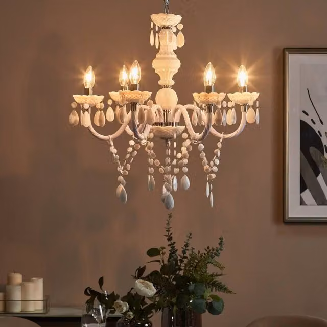 Wyld and Coco 6-Arm Crystal Chandelier in White, W: 70 cm, H: 160 cm