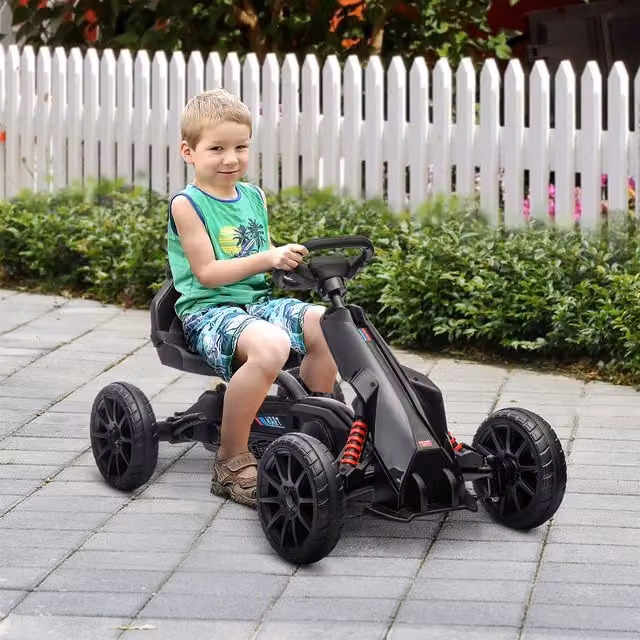 HOMCOM Kids Pedal Go Kart with Adjustable Seat and Silent EVA Foam Wheels in Black