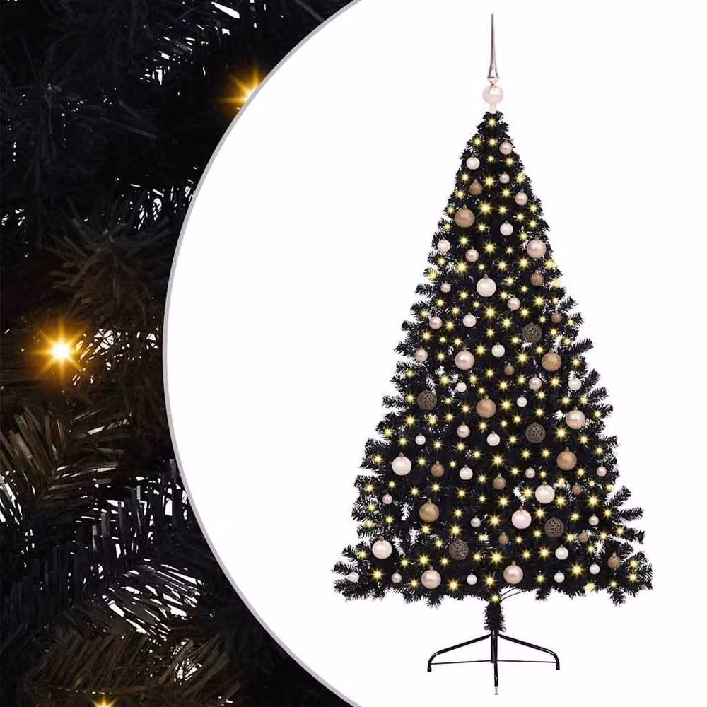 Berkfield Home Pre-lit Artificial Christmas Tree in Black, Height: 210 cm – 2