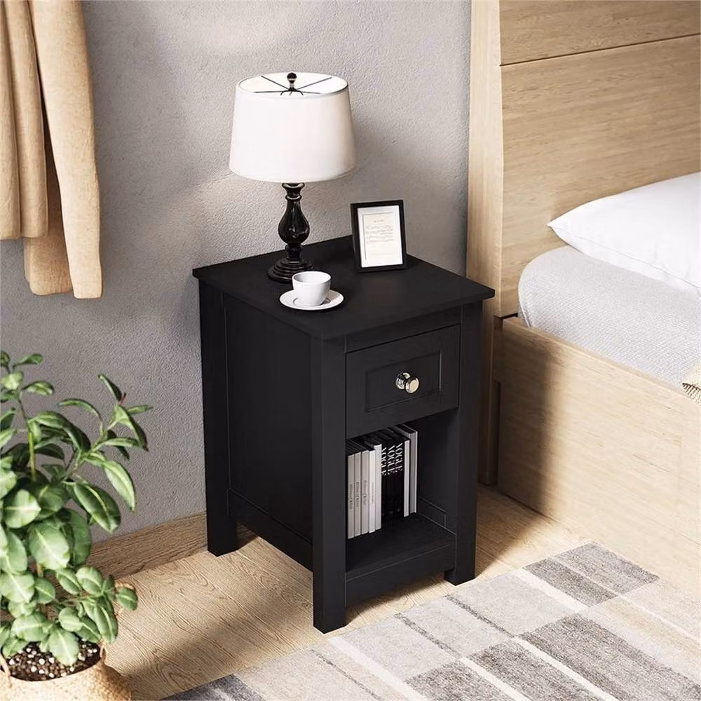 VOGREX Slim Side End Table and Bedside Nightstand with Drawer, Black – 4