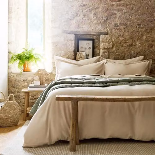 Christy Flannel Marl Brushed Cotton Duvet Cover and Pillowcase Set in Beige, 200 x 200 cm – 3