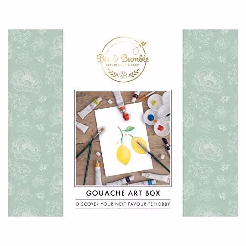 Bee & Bumble Gouache Art Box Craft Kit with Multicolour Paints, Brush Set, Palette and A5 Watercolour Pad – 1