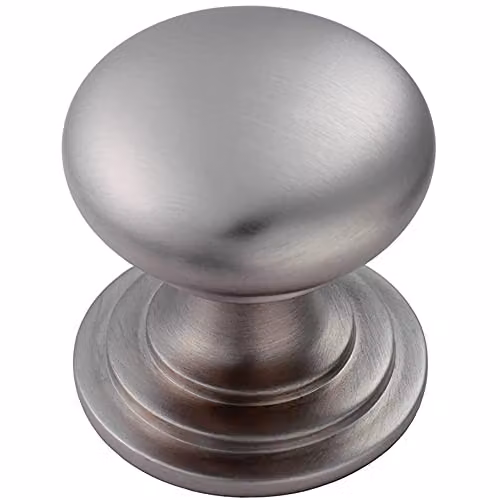 Loops Victorian Round Cupboard Door Knob in Brushed Silver Stainless Steel, 42mm Diameter – 1