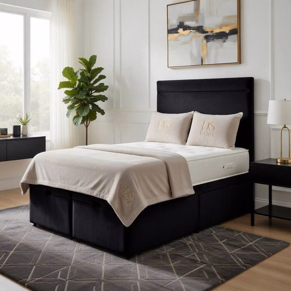 DS Living Majesty Black Velvet Upholstered Ottoman Bed with Lift Up Base, W/D/H: 90 x 200 cm – 3