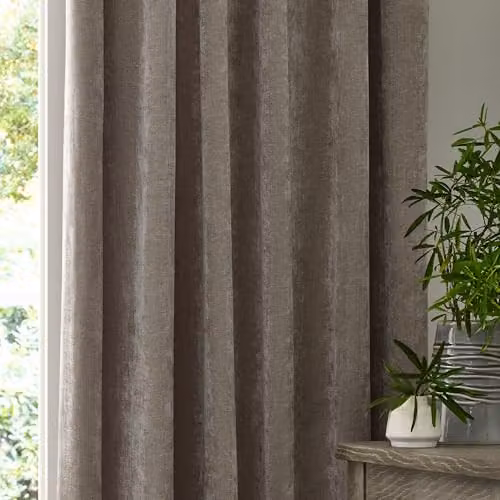 Yard Heavy Chenille Velvet Pencil Pleat Curtain Pair in Grey Beige, W: 168 cm, H: 229 cm – 3
