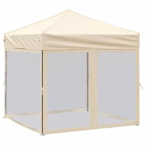vidaXL Folding Party Tent with Sidewalls in Beige, W: 200 cm, D: 200 cm, H: 254 cm – 1
