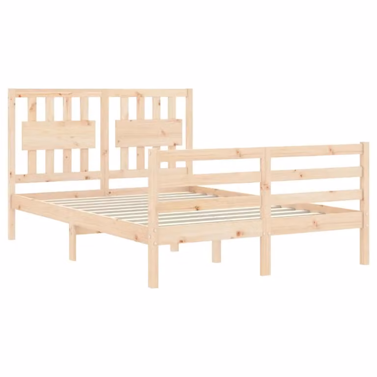 Berkfield Home Double Bed Frame with Headboard in Brown Solid Pine Wood, W/D/H: 140 x 200 cm