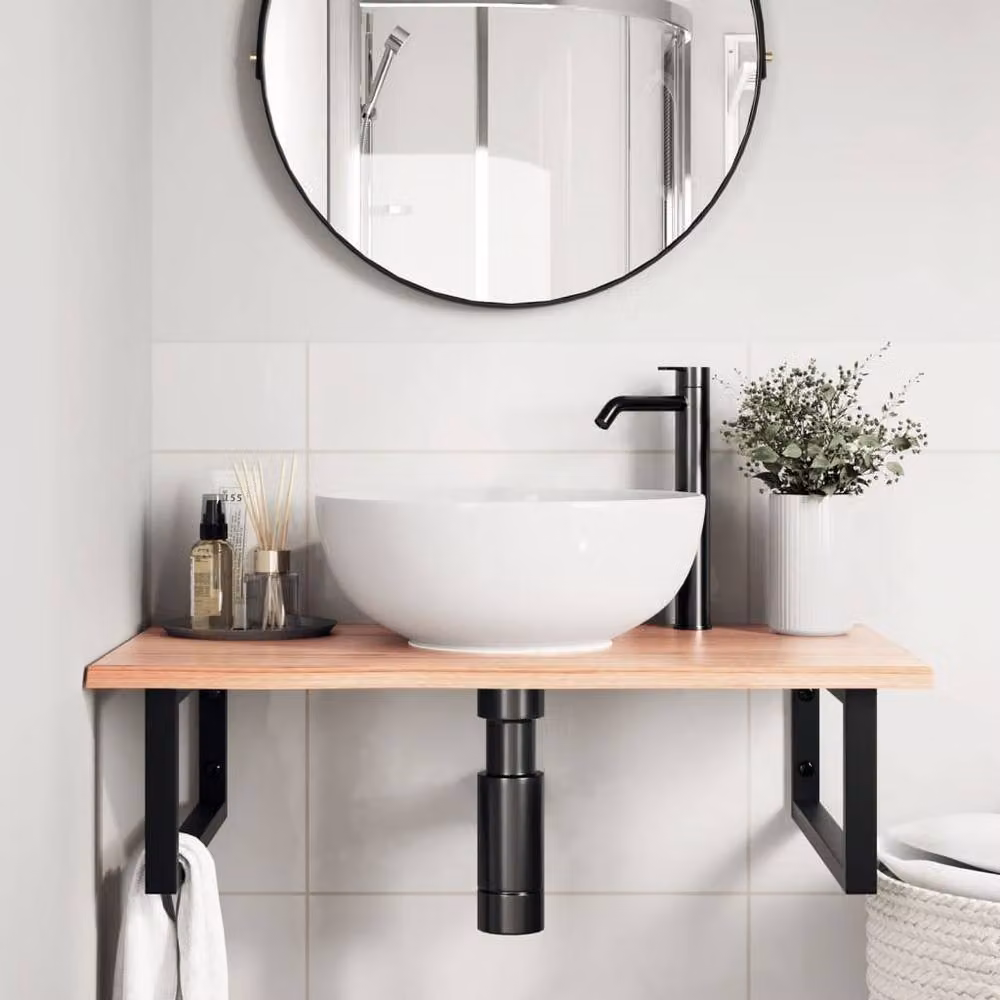 Berkfield Home Wall Mounted Basin Shelf in Brown Oak and Steel – 2