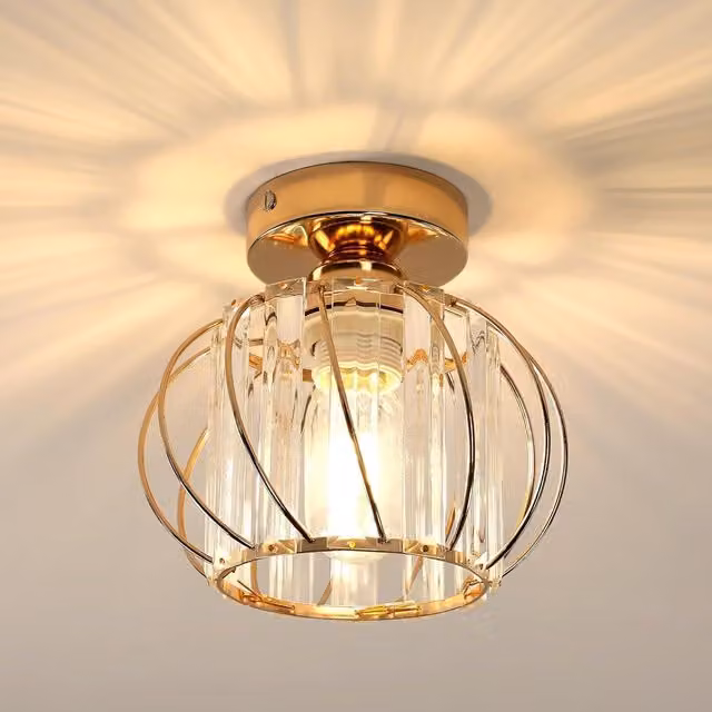 GOECO Modern Crystal Cage-Shaped Lantern Ceiling Light in Black and Gold