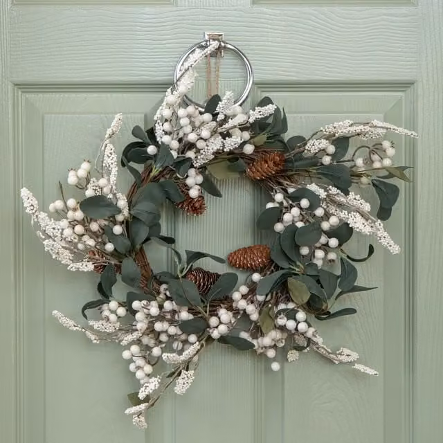 Samuel Alexander 40cm Hanging Christmas Winter Berry Wreath in White and Green – 1